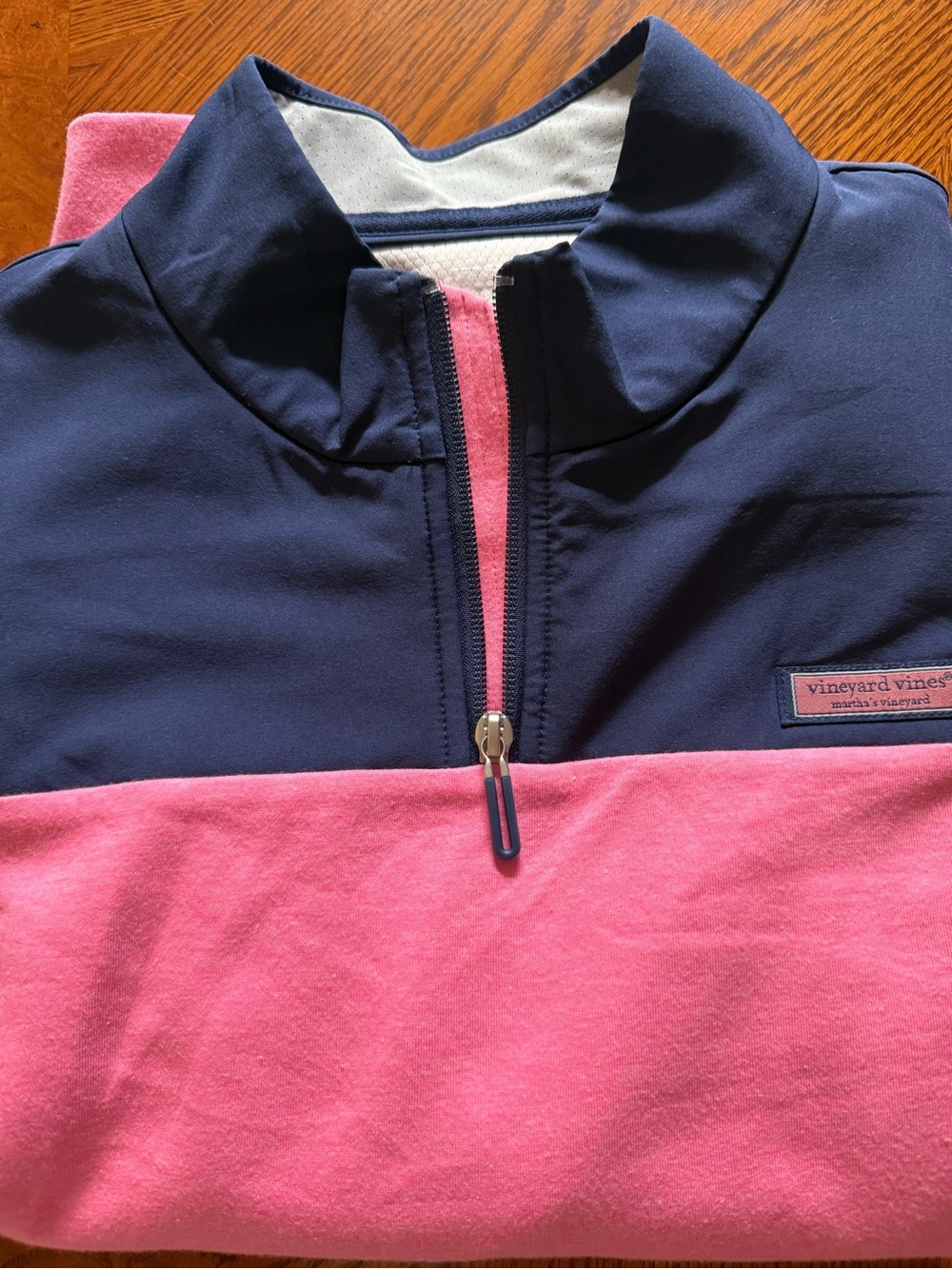 Vineyard Vines Performance Navy and Pink Color-block Shep Half-Zip Pullover